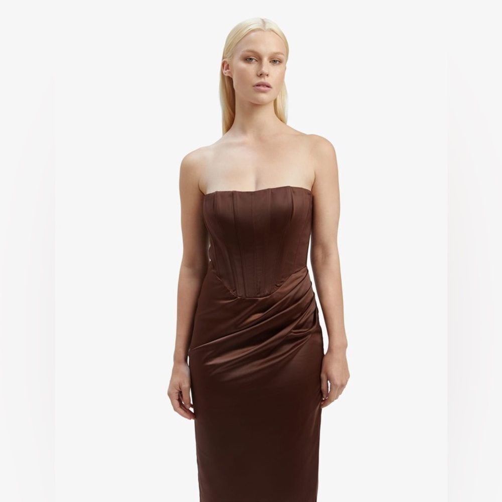 BARDOT Everlasting Satin Midi Dress In Chocolate Size 8 DM3 - Picture 3 of 12